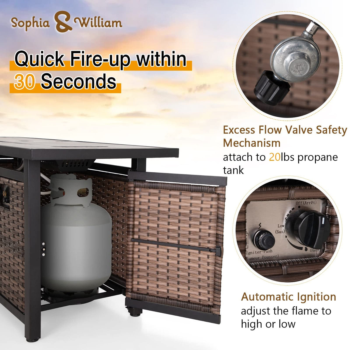 Sophia & William 56 Inch Gas Fire Pit Table,Rectangular Propane Fireplace