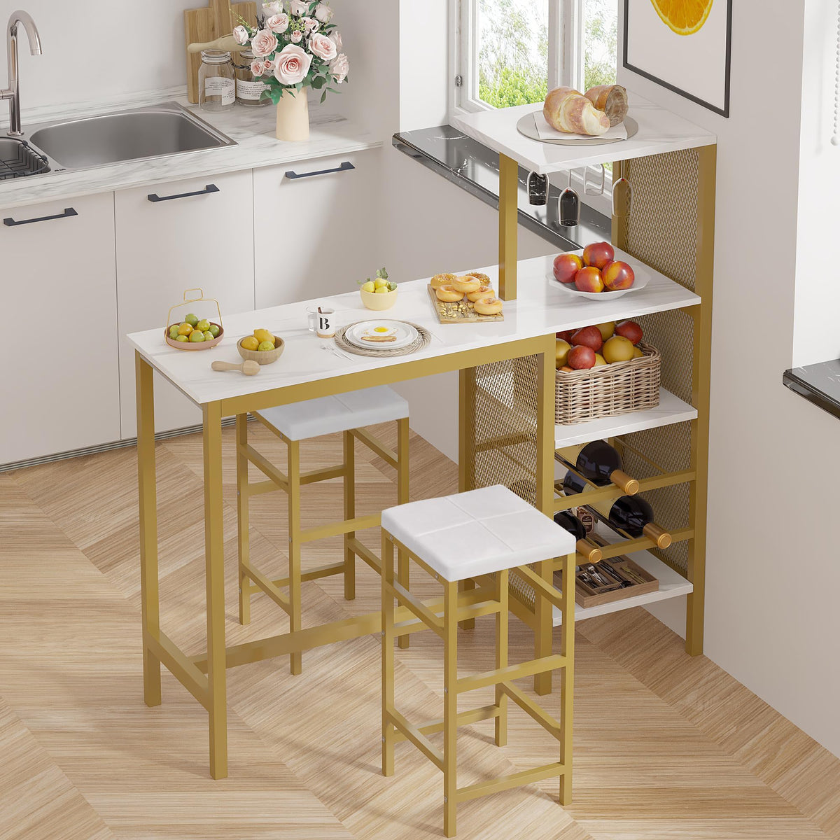 VECELO Small Dining Table with Chairs, Kitchen Table for 2, Compact Space