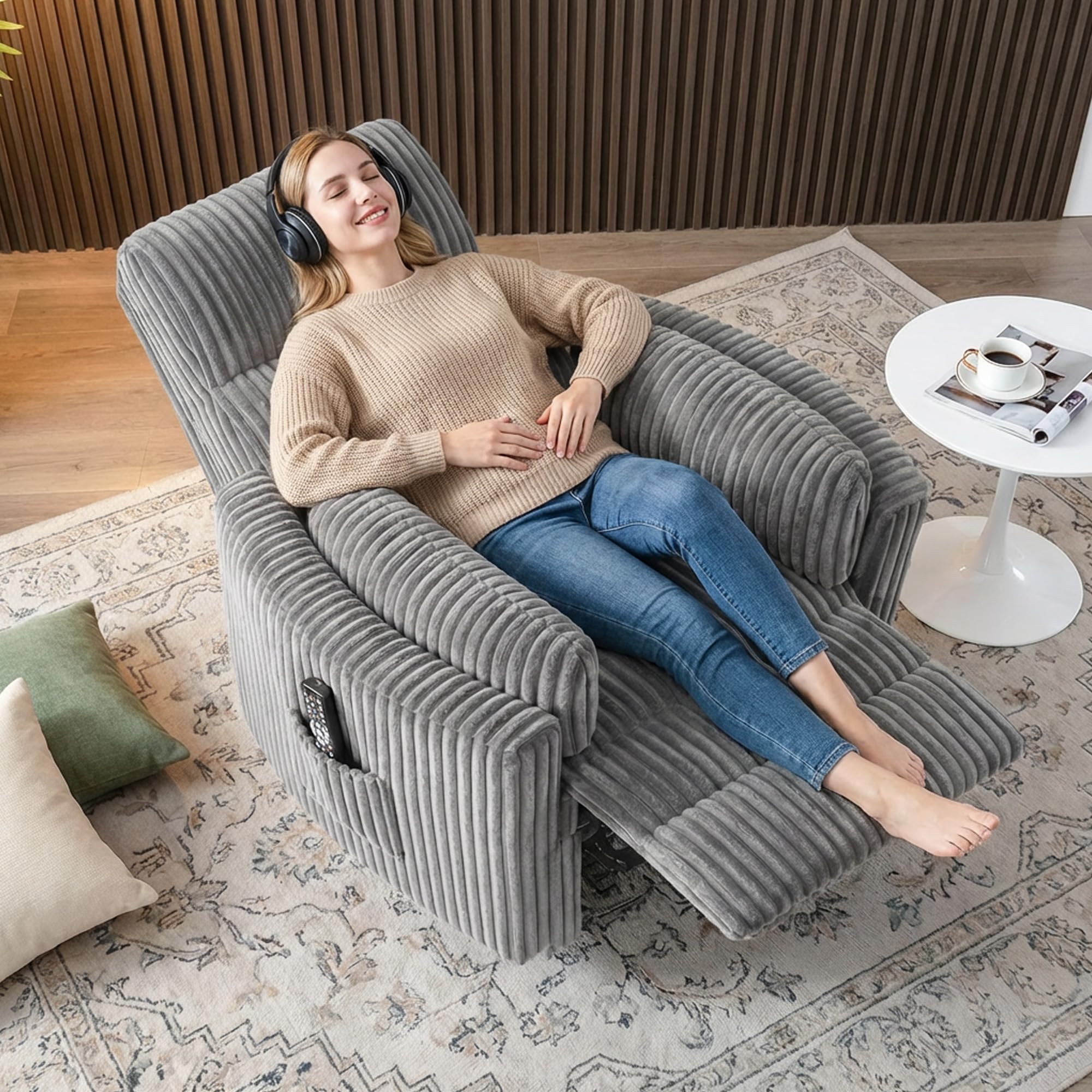 homeokay Power Lift Recliner Chair,Electric Nursery Chair for Elderly Round Plush Faux Fur with Footrest, Grey