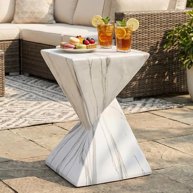 Fluted Faux Marble Side Table