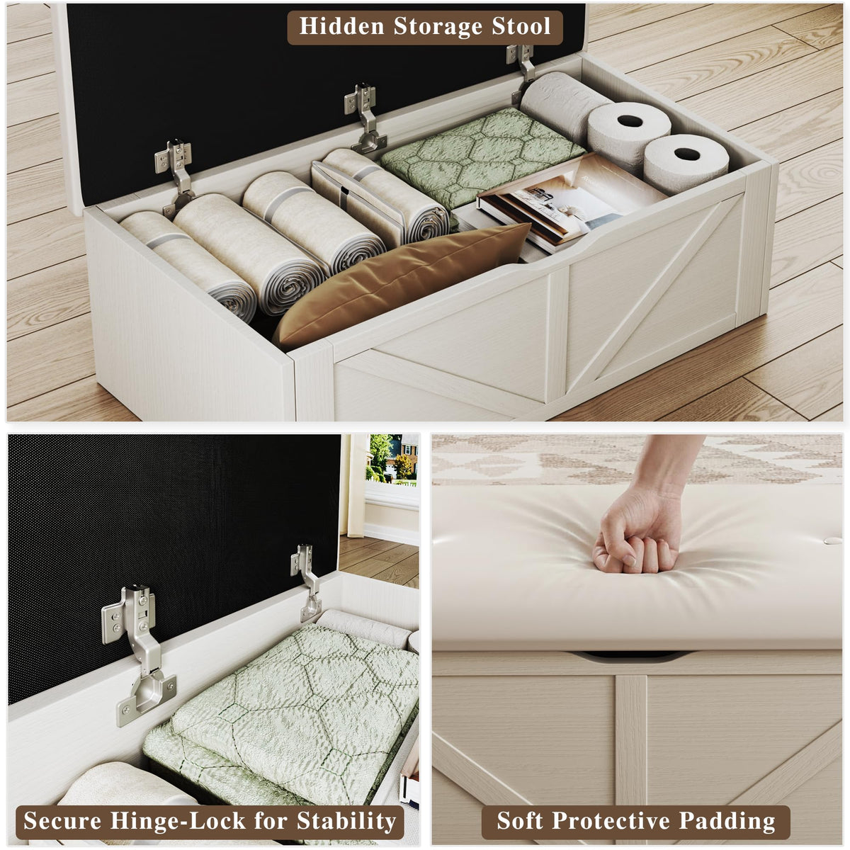 White Lift-Top Coffee Table with Storage Bench