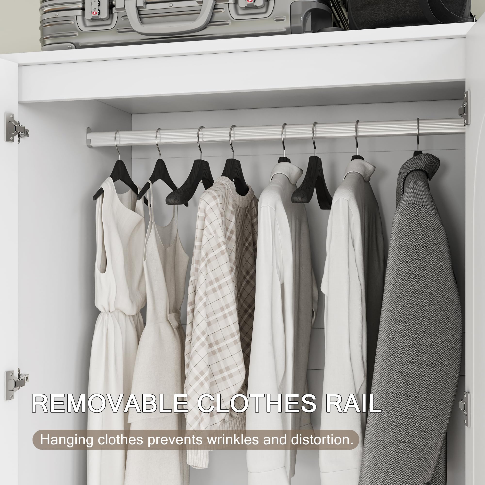 Einhomn Wooden Armoire Wardrobe Closet with 2 Doors and 2 Drawers,Bedroom Freestanding Armoire Storage Cabinet with Shelves,Tall Clothing Storage Cabinet for Bedroom,White