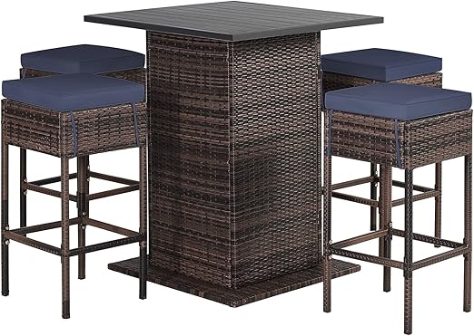 5-Piece Outdoor Wicker Bar Set with Storage