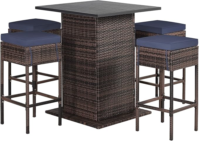 5-Piece Outdoor Wicker Bar Set with Hidden Storage