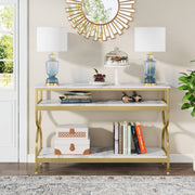 3-Tier Console Table with Faux Marble Top, White & Gold