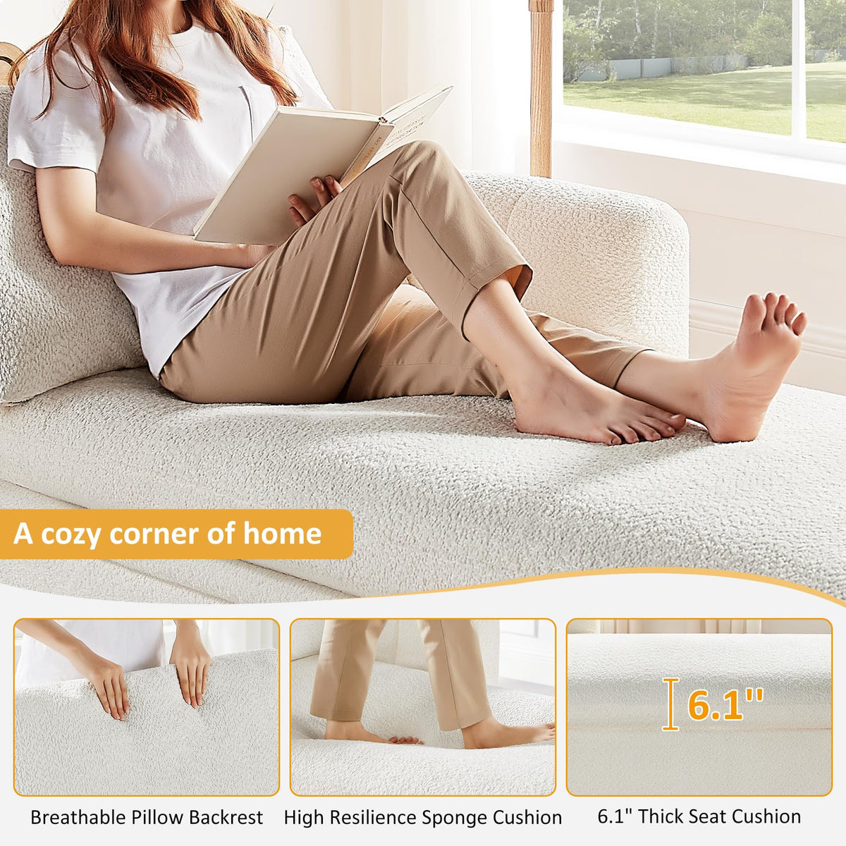 White Boucle Storage Chaise Lounge