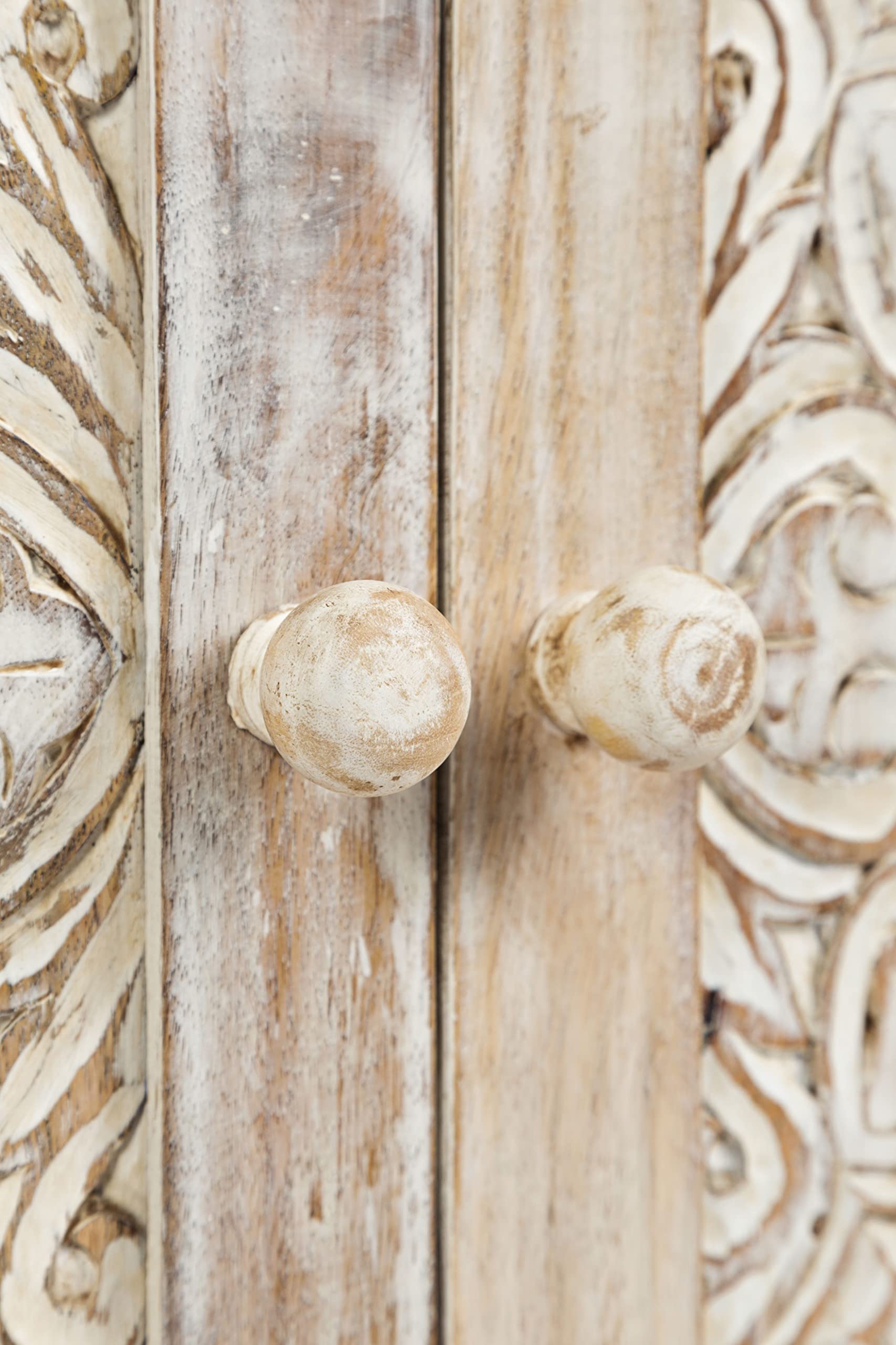 Jofran Global Archive Hand Carved Accent Chest Cabinet, 32', Weathered White