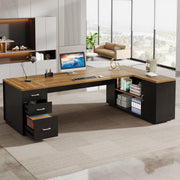 L-Shaped Executive Desk with File Drawers & Cabinet