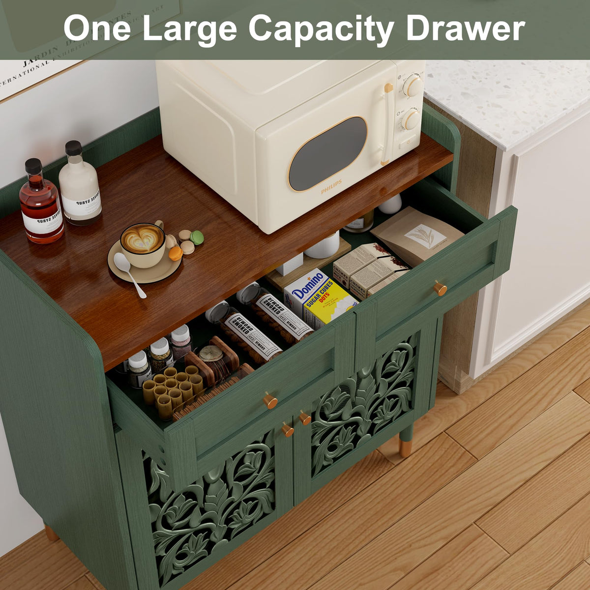 Carved Wood Sideboard with Drawer