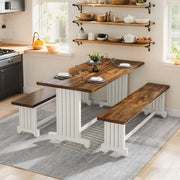 Tribesigns 47-Inch Small Dining Table Set for 2, 3-Piece Kitchen Table with 2 Benches, Farmhouse Wood Dinner Furniture for Narrow Space, Apartment, White & Rustic Brown
