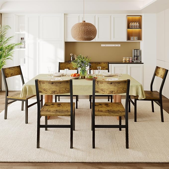 Dining Chairs Set of 6 with Ergonomic Backrest, MDF Board & Metal Legs