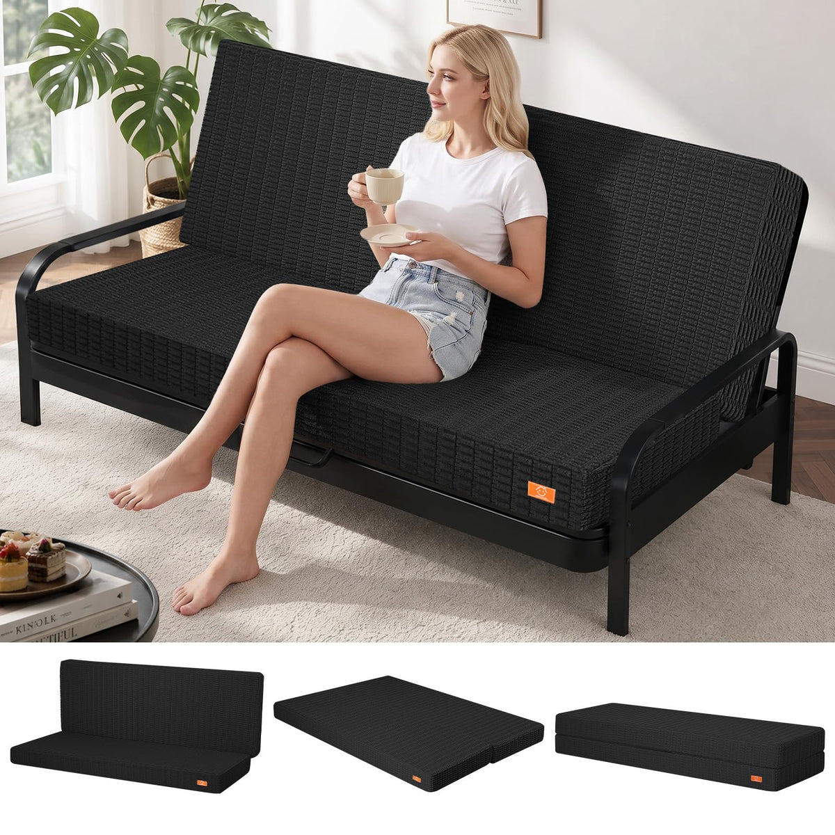 MeMoreCool 6" Futon Full Size, Folding Sofa Floor Couch, Frame Not Included