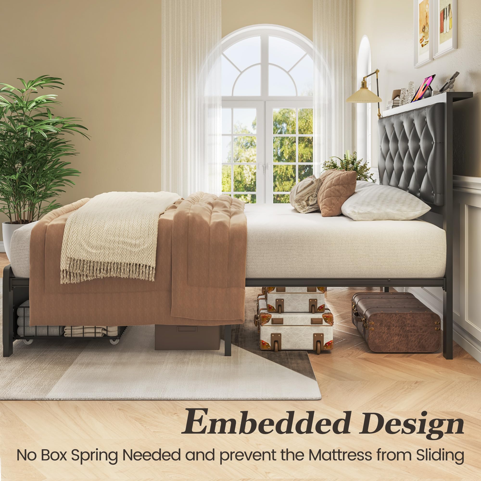 Queen Bed Frame with Storage Drawers & Charging Station
