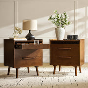 Mid-Century End Table with Charging Station & 3 Drawers