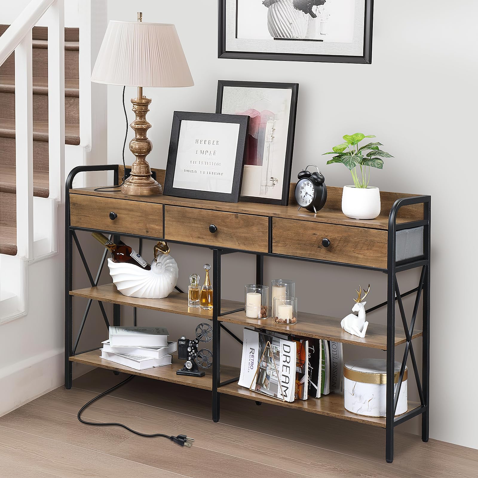 Console Table with USB Ports & Storage Shelves