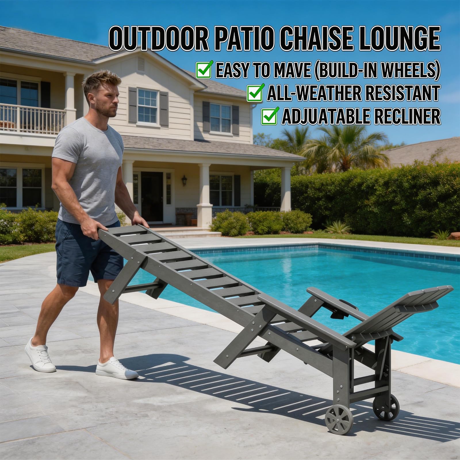 HDPE Adjustable Outdoor Chaise Lounge Chair