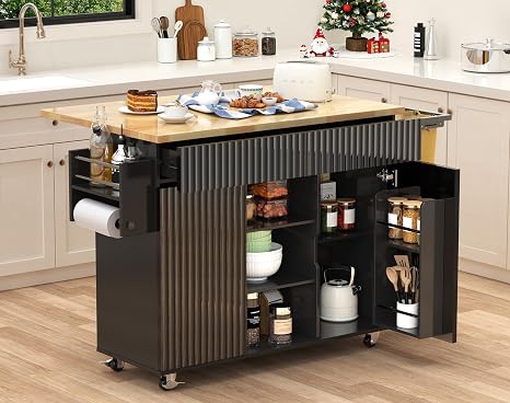 Rolling Kitchen Island with Storage & Drop Leaf