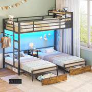 Triple Twin Bunk Bed with LED Lights & Storage