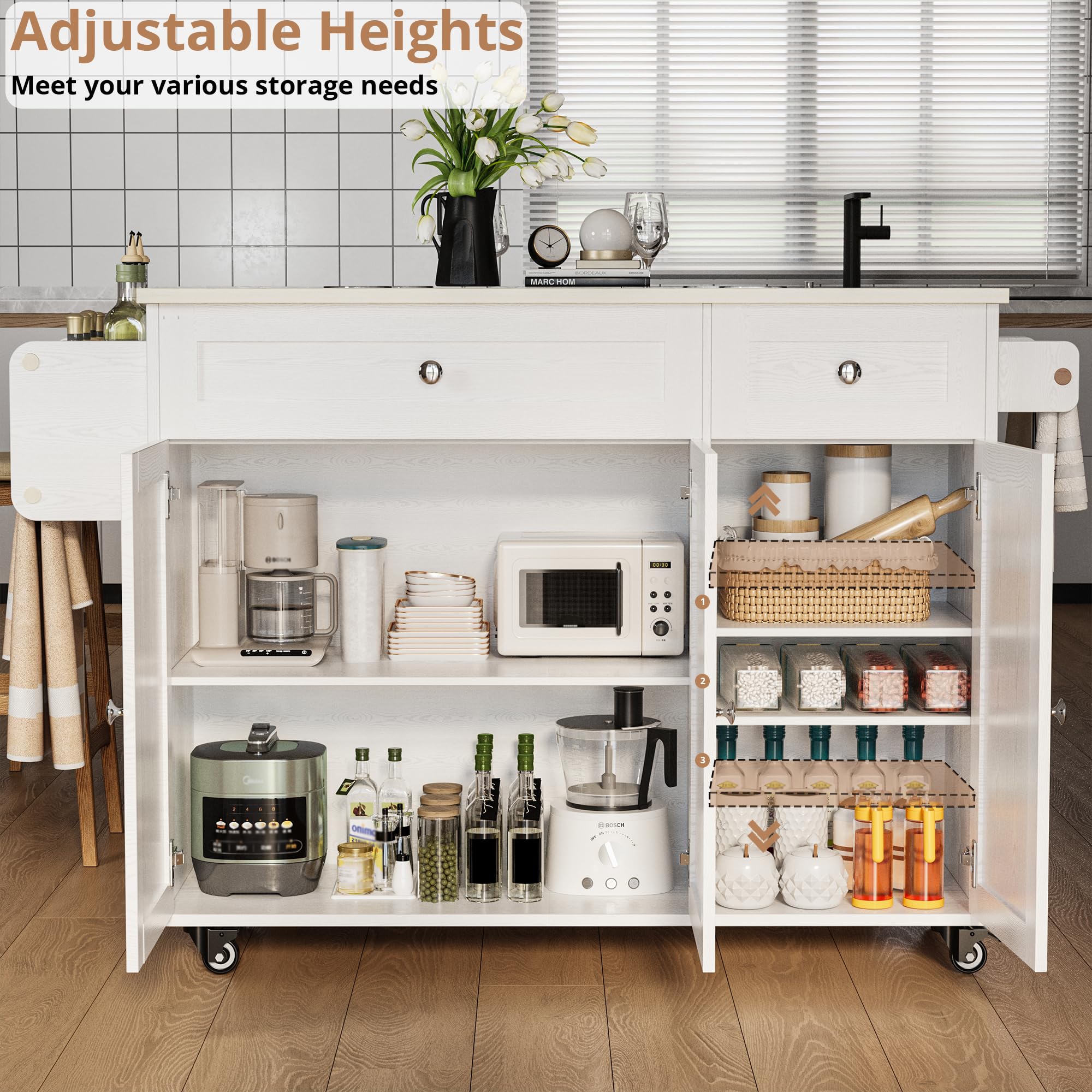 Rolling Kitchen Island Cart with Drop Leaf