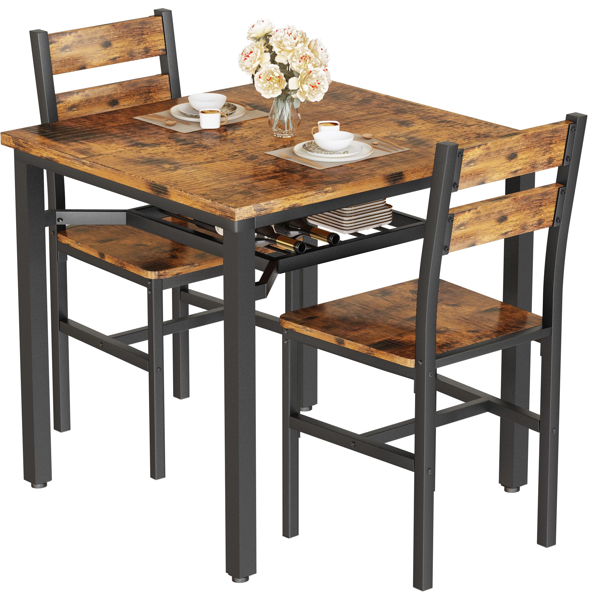 3-Piece Farmhouse Dining Table Set for 2