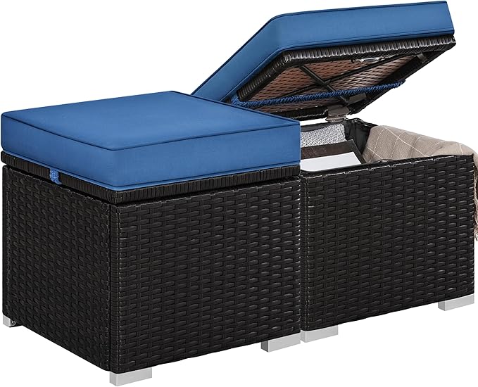 Wicker Patio Ottoman Set of 2