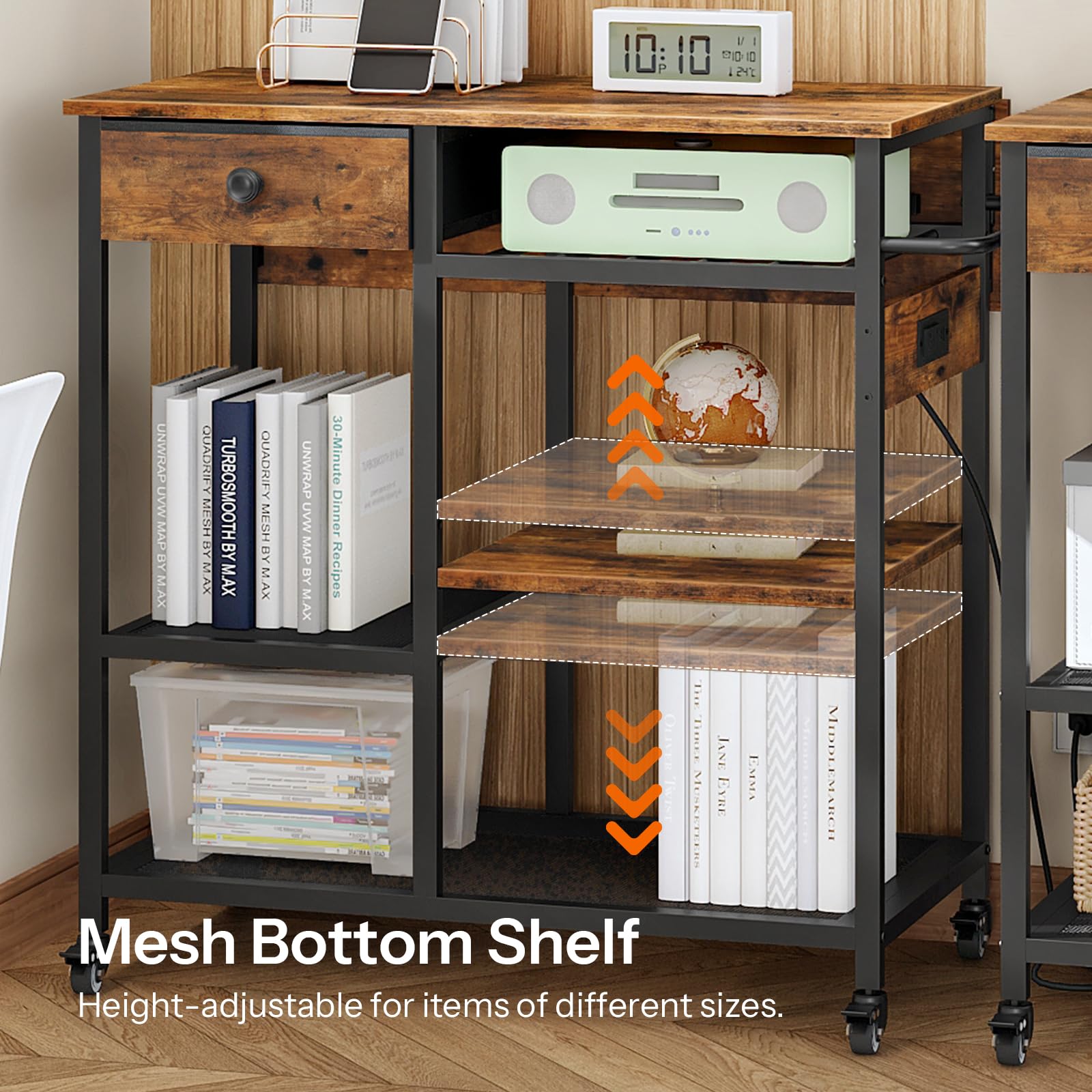 Rolling Kitchen Island with Drop Leaf & Power Outlet