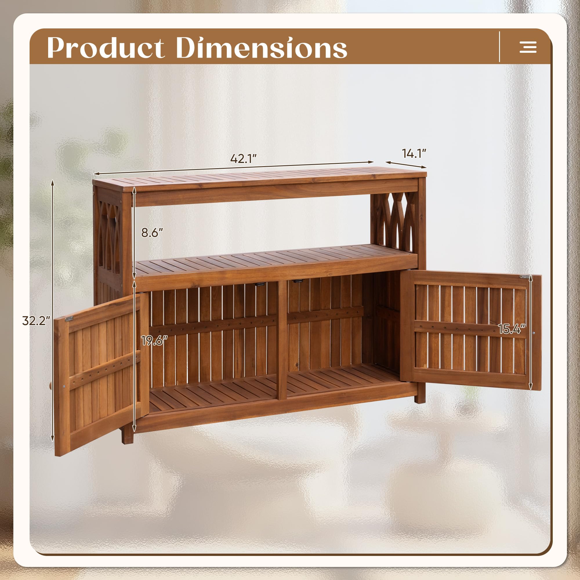 Acacia Wood Outdoor Storage Cabinet with 2 Magnetic Doors