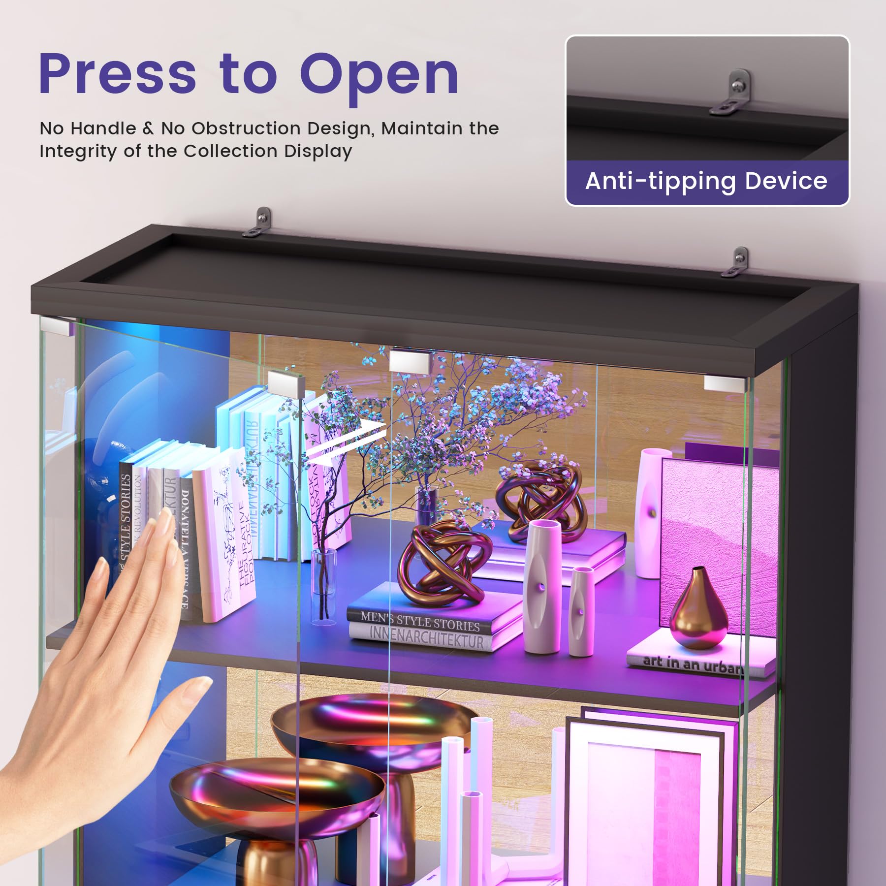 5-Tier Glass Display Cabinet with RGB LED Lights