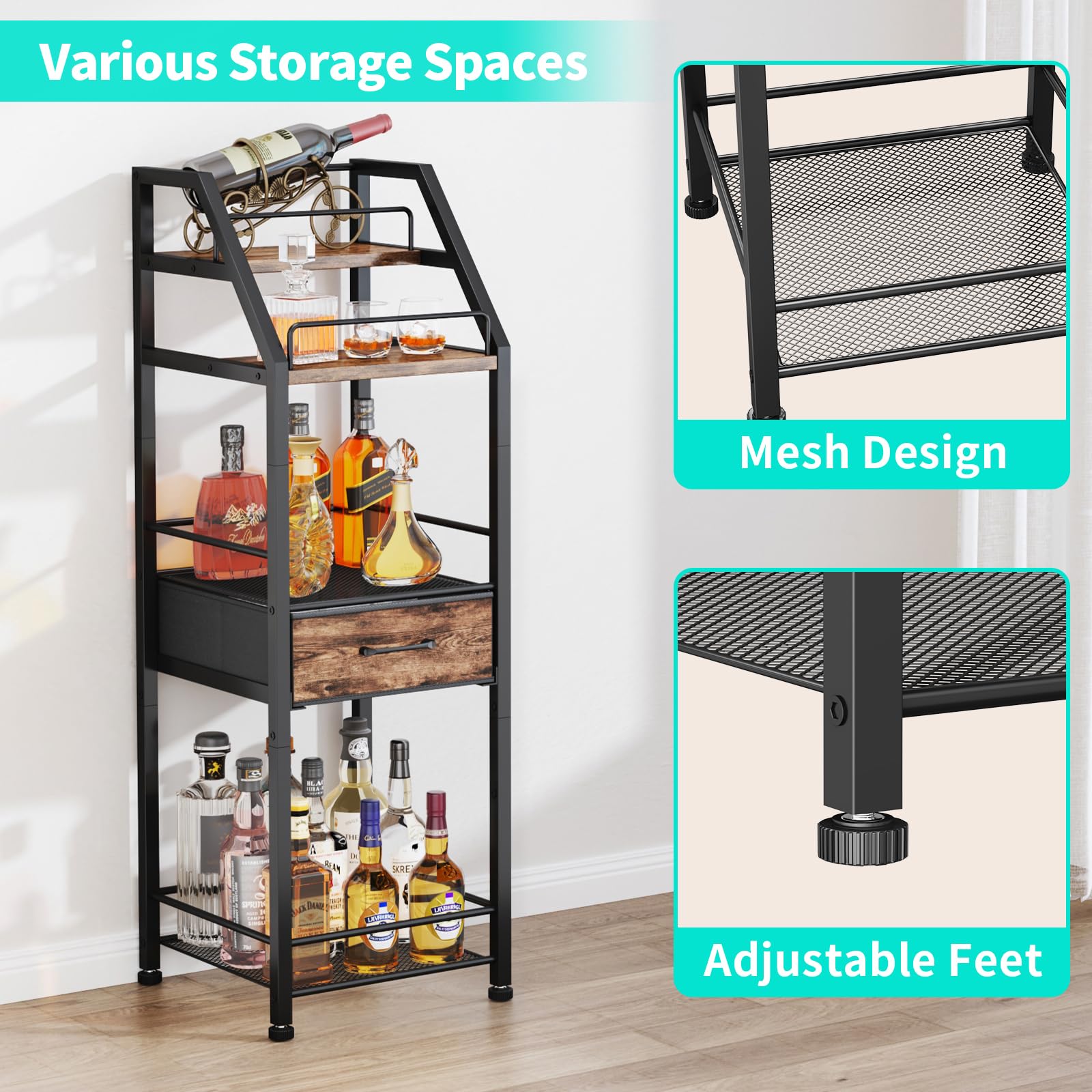Multi-Tier Wine Rack with Fabric Drawer