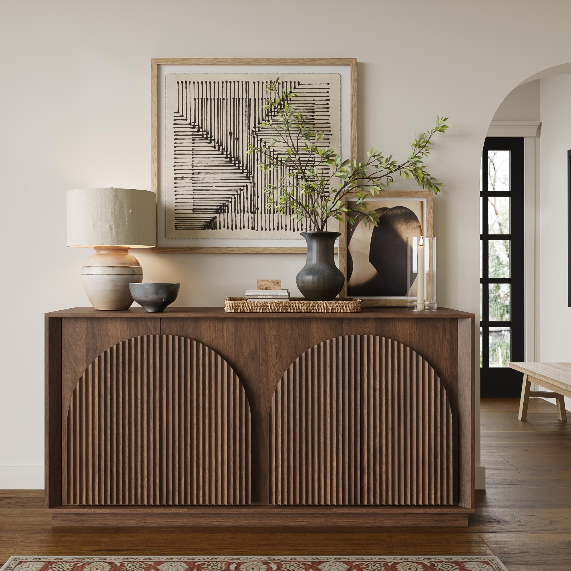 Fluted Sideboard Buffet Cabinet 65"