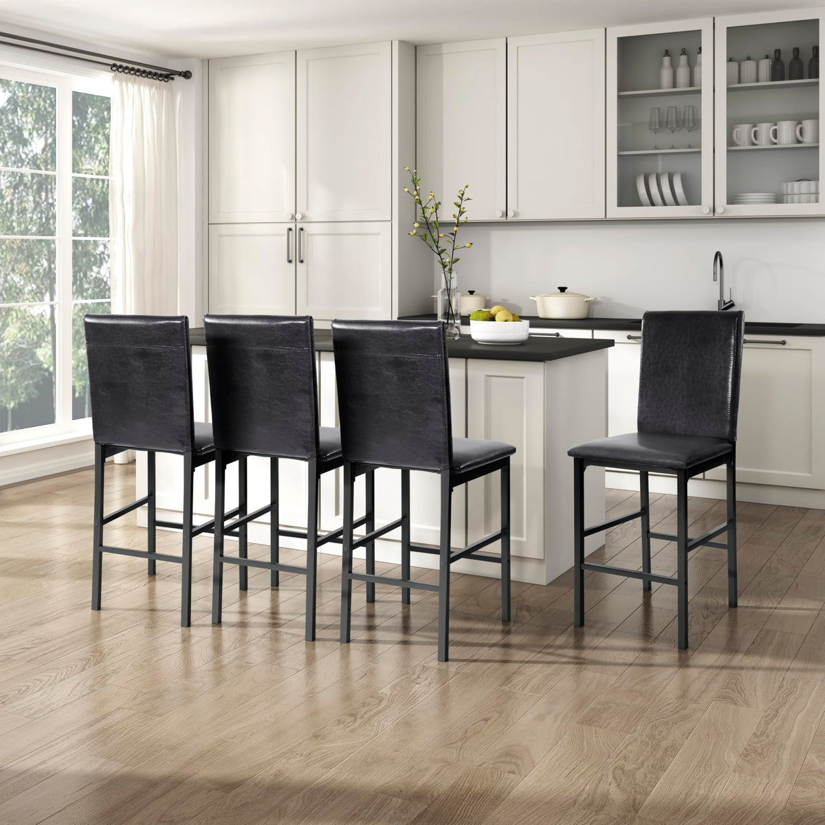Lexicon Brown Faux Leather Counter Height Chairs, Set of 4, Black Metal