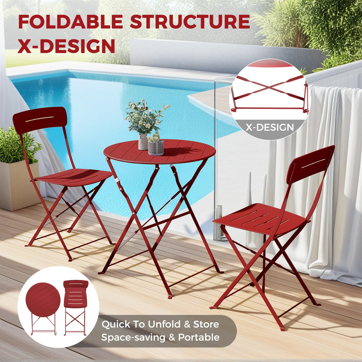 Red Folding Patio Bistro Set