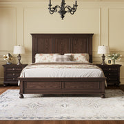 Solid Wood 3-Piece Bedroom Set with High Bed Frame & Nightstands – Dark Brown