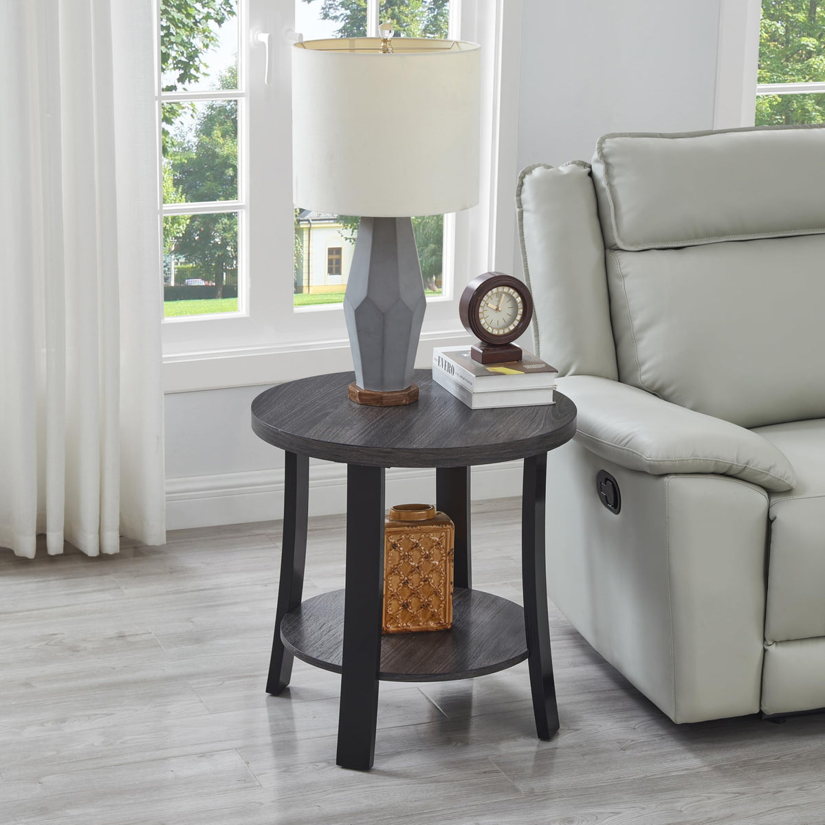 Roundhill Furniture Anze Contemporary Oval Wood Shelf 3-Piece Coffee Table Set in Charcoal Finish