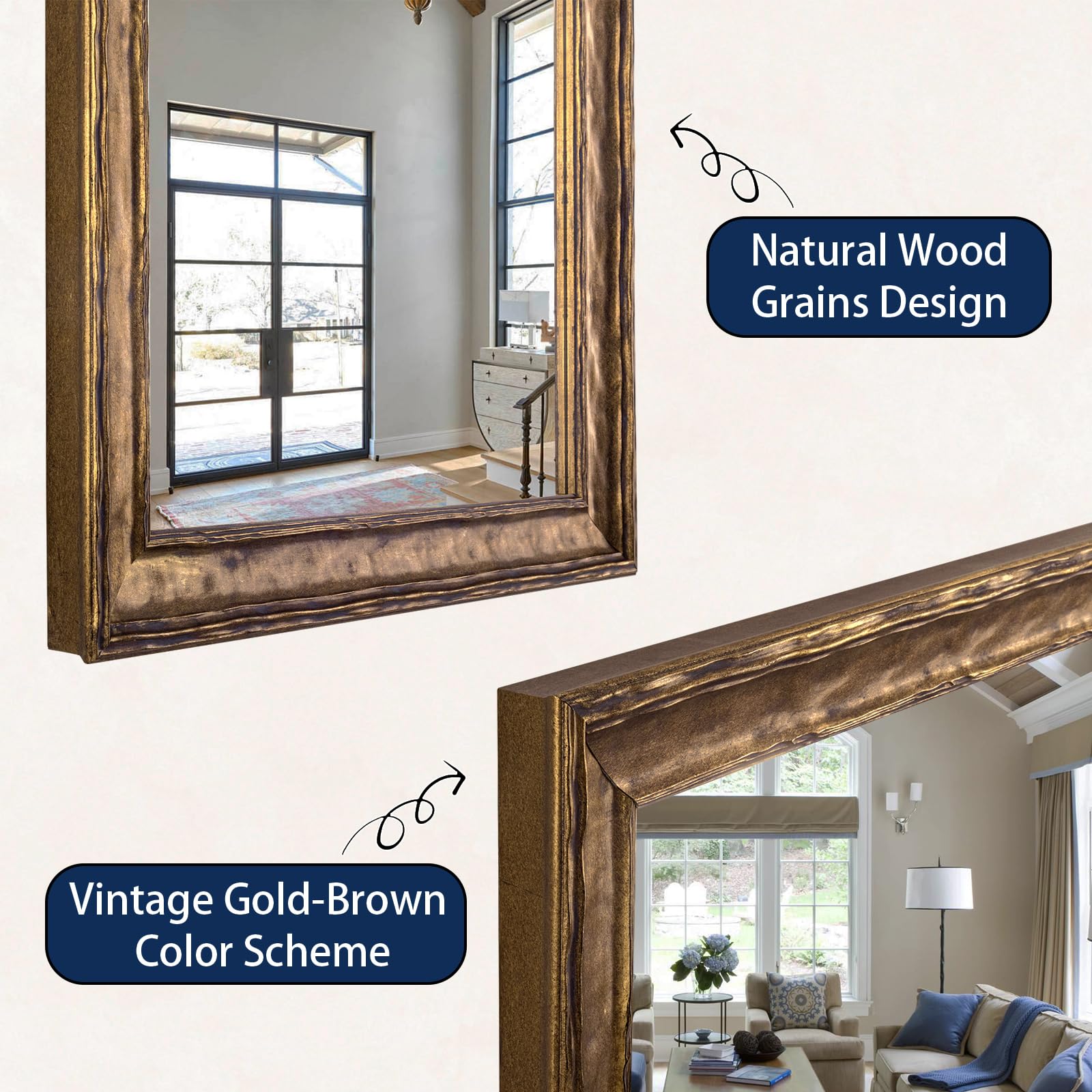 47"x24" Vintage Wood Framed Wall Mirror