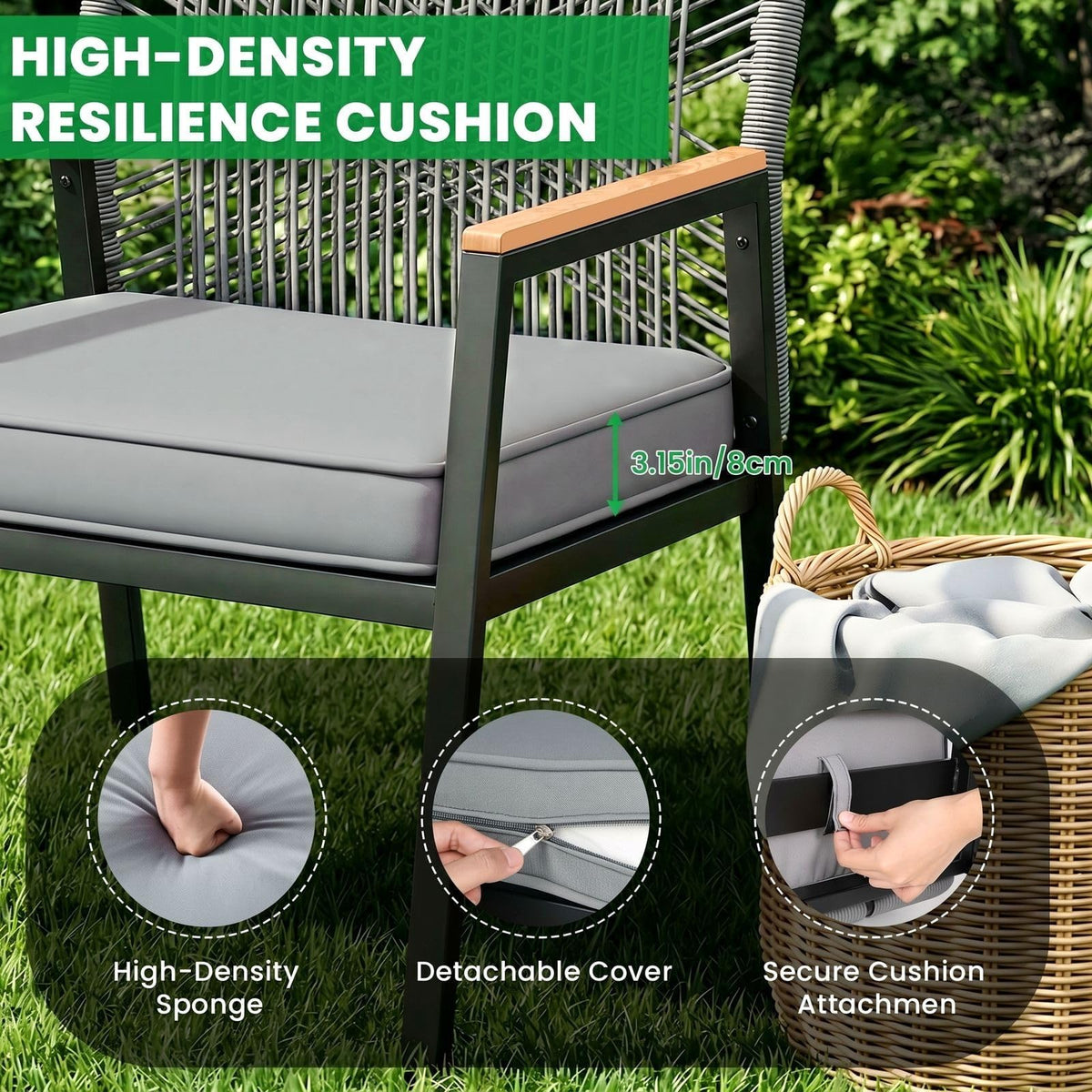 LIFERUN 3-Piece Rattan Patio Set with 2 Chairs and Table, Gray