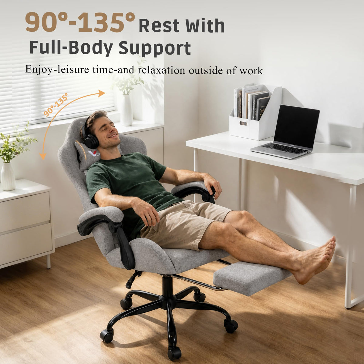 Leekaeiio Fabric Gaming Chair for Adults, Ergonomic Computer Office Desk Chair with Footrest,Pocket Spring Cushion, Reclining High Back Silla Gamer for Home Office, Light Grey