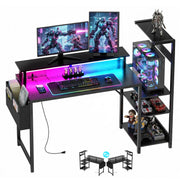 Gaming Desk with Monitor Stand & Storage Shelves