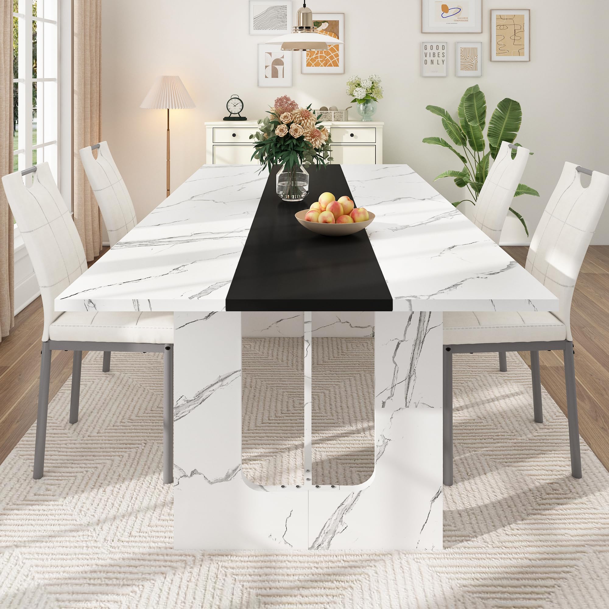 71-Inch Marble-Top Dining Table with U-Shape Base