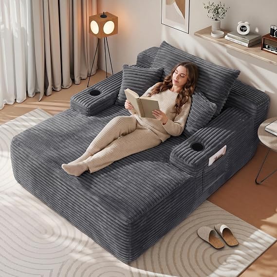 Brown Corduroy Chaise Lounge