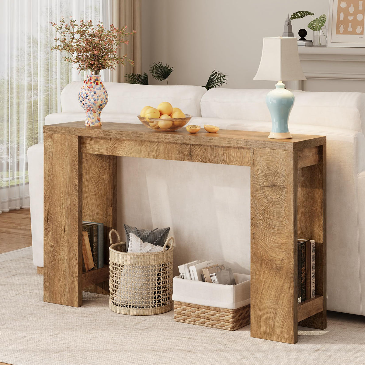 Tohomeor Entryway Console Table, Farmhouse Narrow Sofa Table Behind Couch, Wood Rectangular Accent Table for Living Room Hallway Entrance Foyer, Rustic Wood Grain