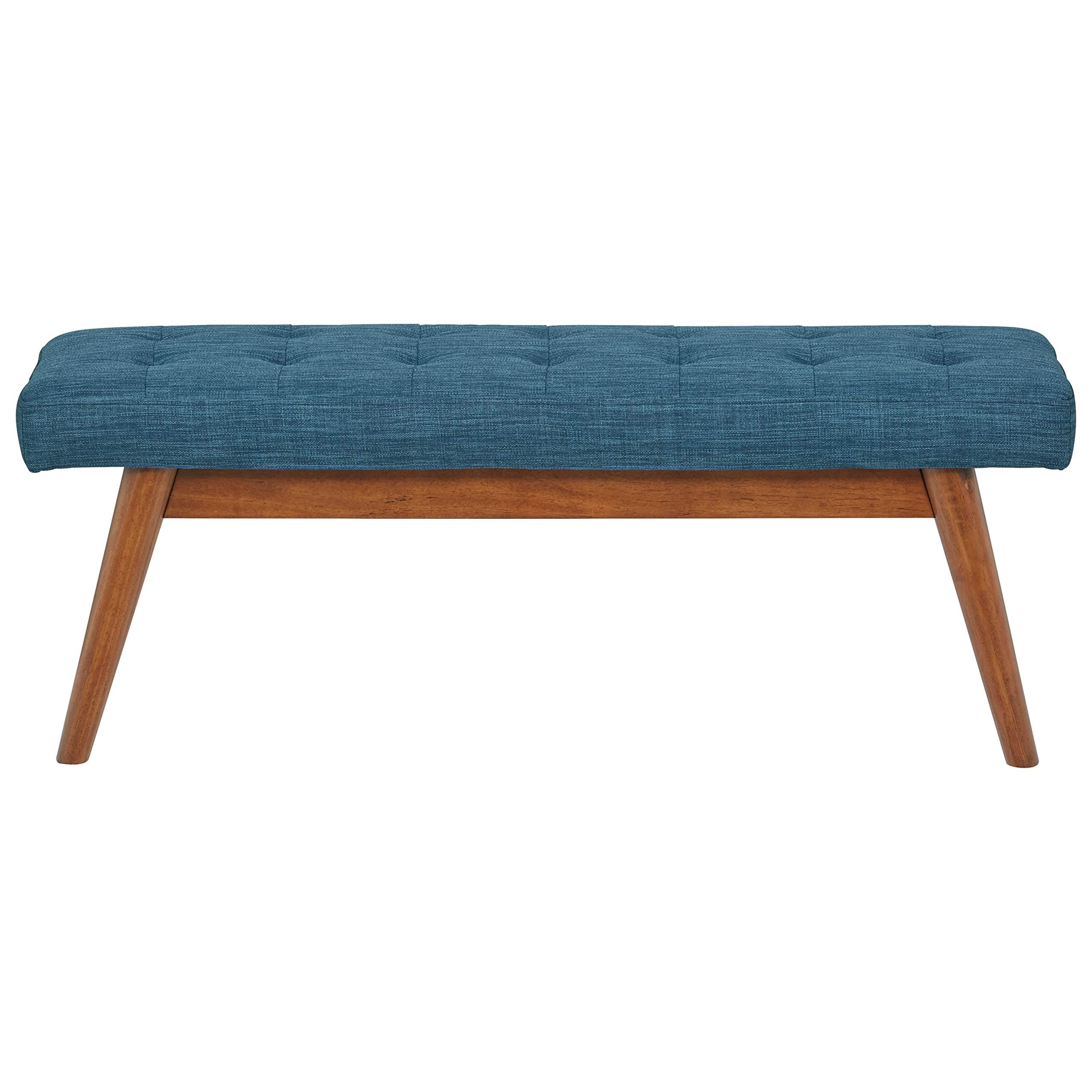 Amazon Basics Modern Haraden Upholstered Button-Tufted Bench, Blue, 16 x 44 x 17 in