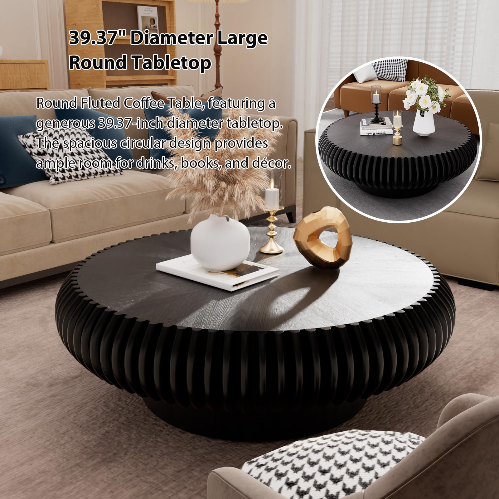 Round Fluted Drum Coffee Table