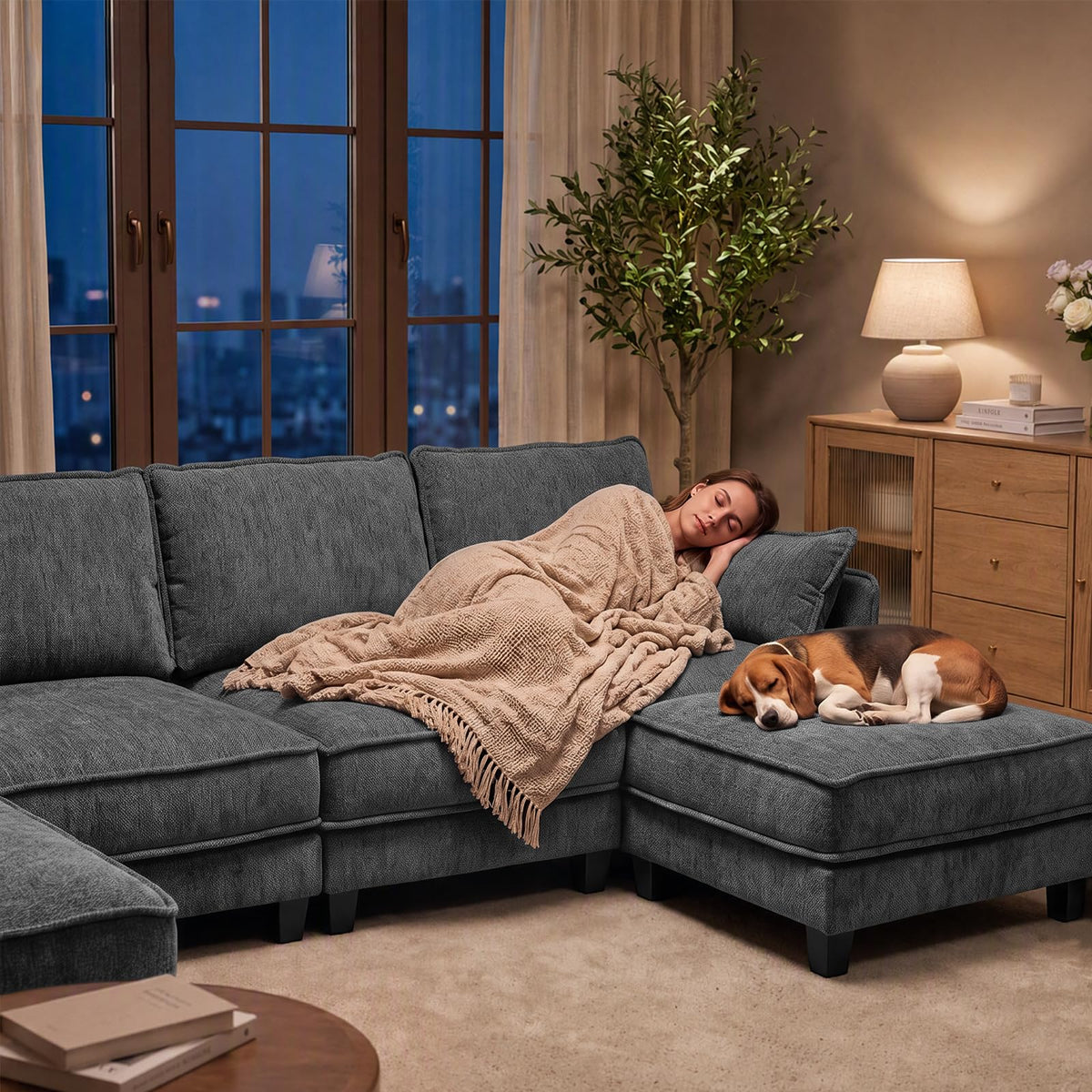 U-Shaped Chenille Modular Sectional