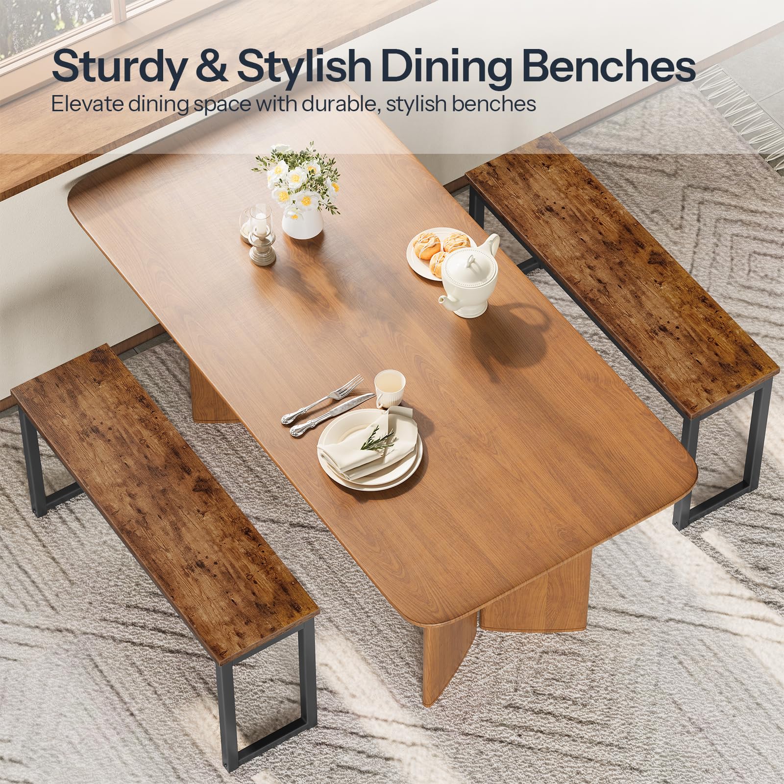 Industrial Dining Benches Set of 2