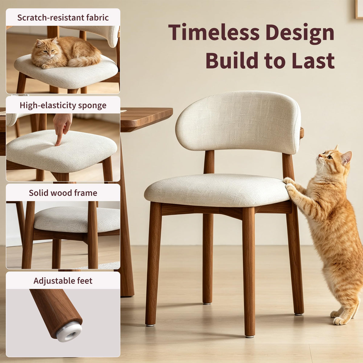 Walnut Upholstered Dining Chairs, Set of 2