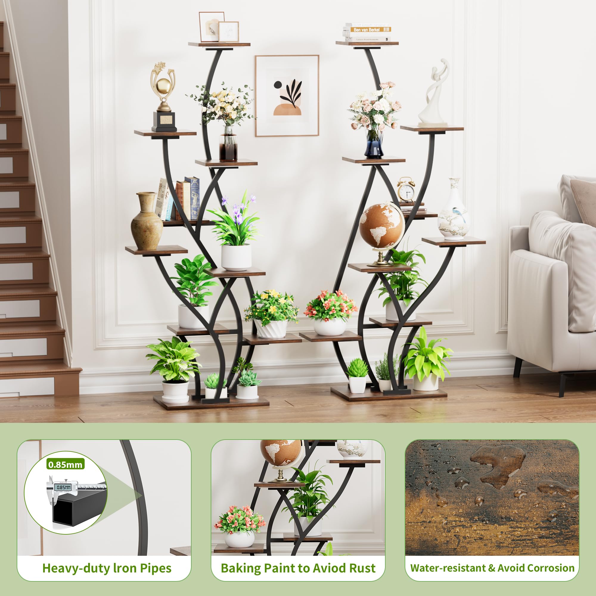 Indoor Plant Stand with Grow Light, 9-Tier, Set of 2