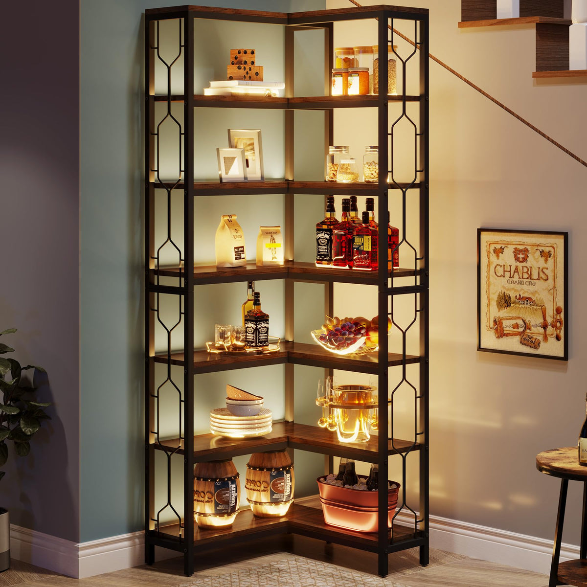 Tribesigns Corner Shelf, 7-Tier Industrial Corner Bookshelf and Bookcase