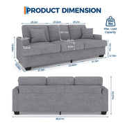 IDEALHOUSE 86" Corduroy Comfy Sofa, 3-Seater Sofa Couch with 2 Throw Pillows, Cloud Couch with deep Seats and 2 Removable Back Cushions, Modern Sofa for Living Room, Bedroom, Apartment, Office, Grey