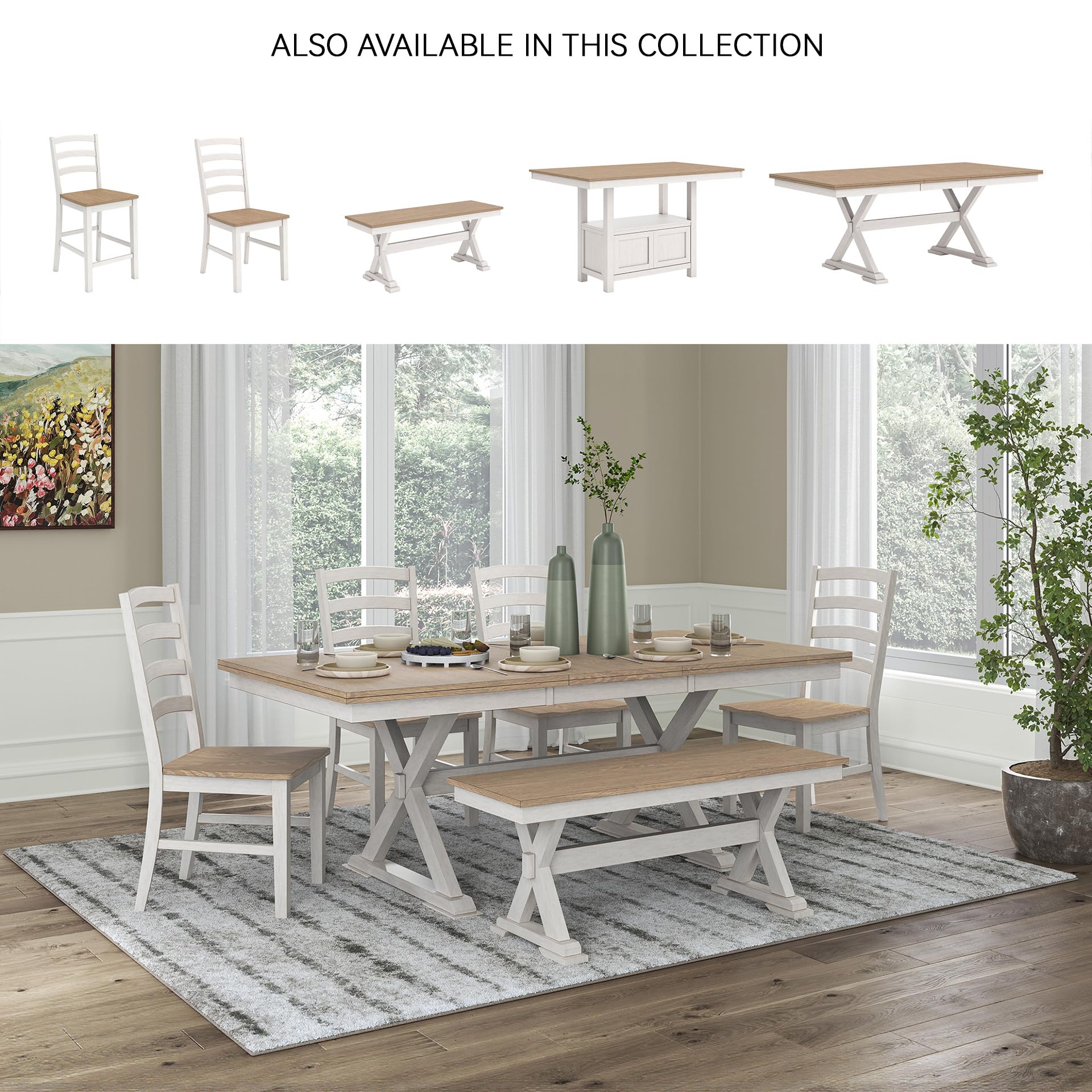 Farmhouse Dining Bench, Antique White